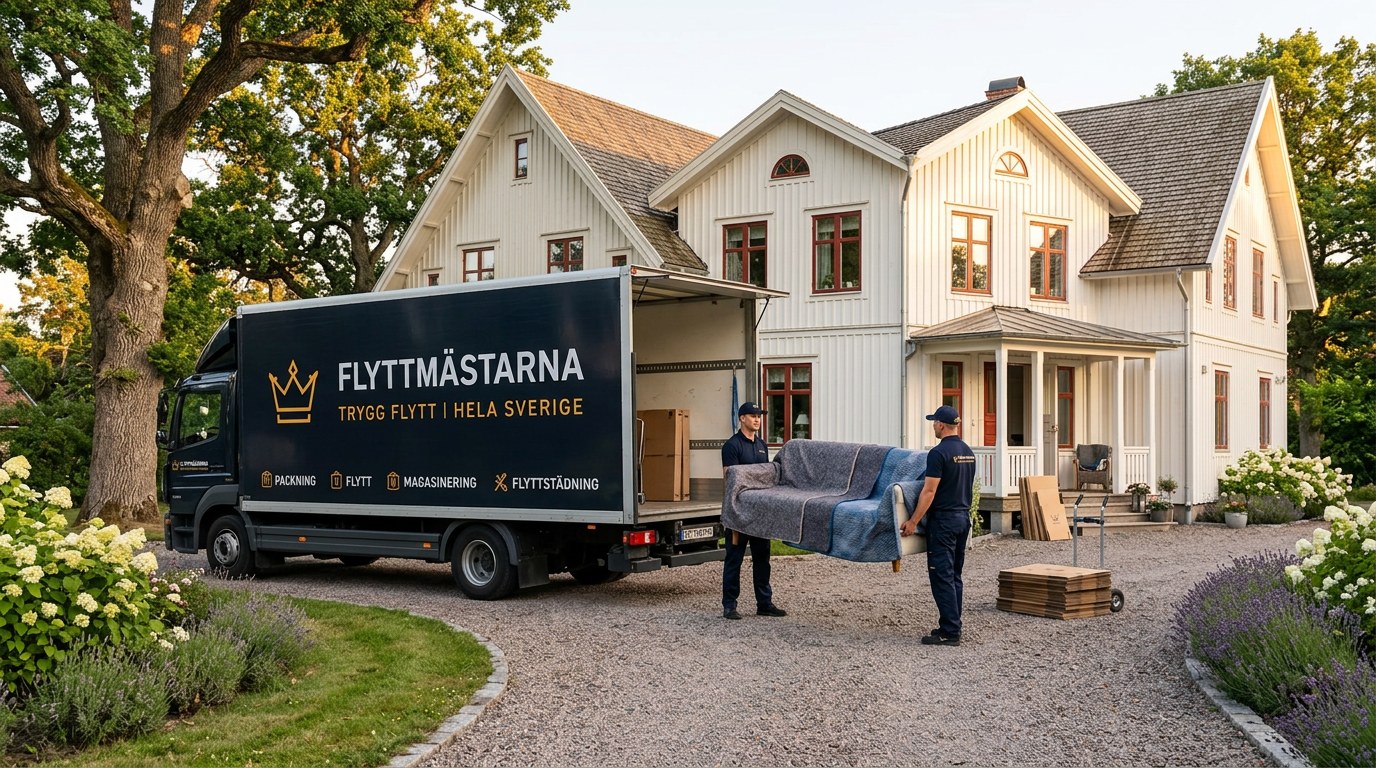 Flyttmästarnas team i Ystad framför flyttbilen