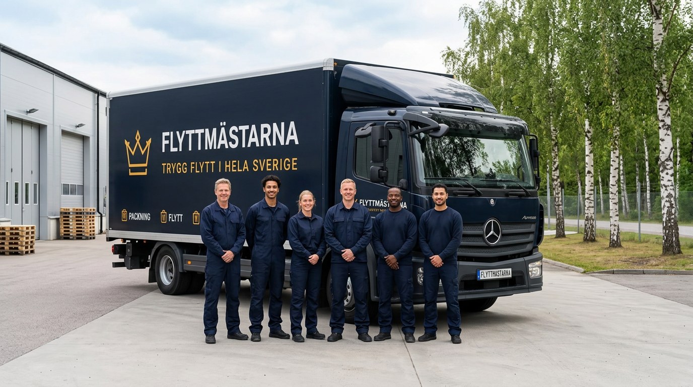 Flyttmästarnas team i Göteborg framför flyttbilen