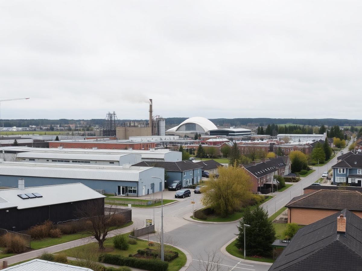 Bjuv med industribyggnader och bostadskvarter