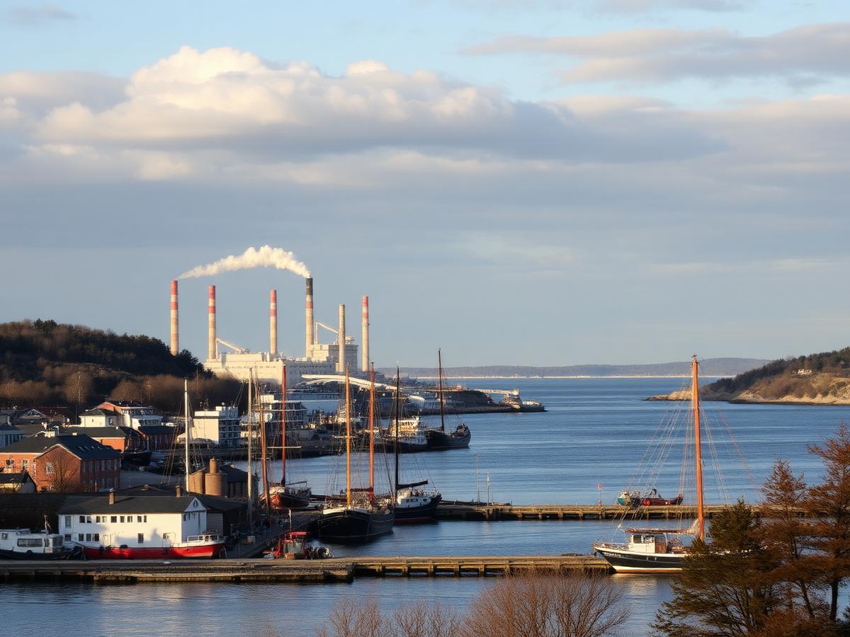 Höganäs hamn med fabriksskorstenar
