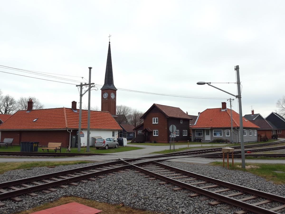 Järnvägsövergång och tegelhus i Kävlinge