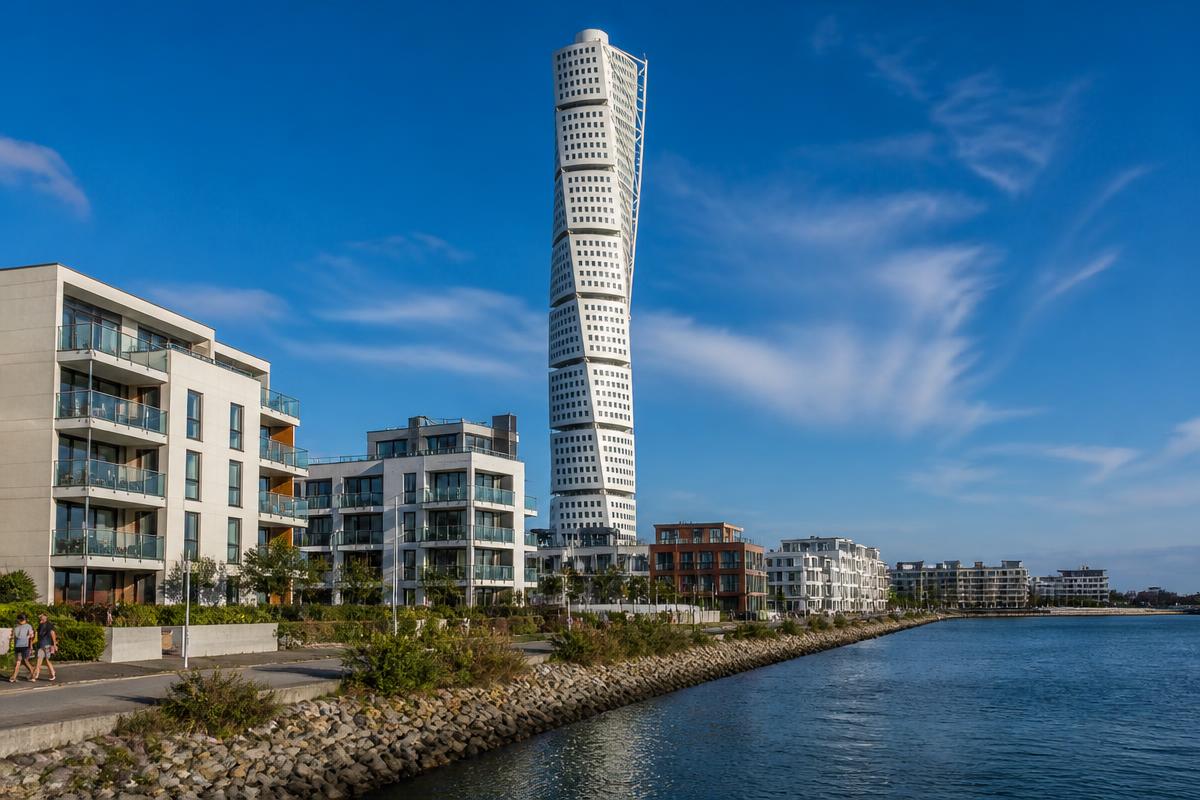 Malmös stadssiluett vid kanalen