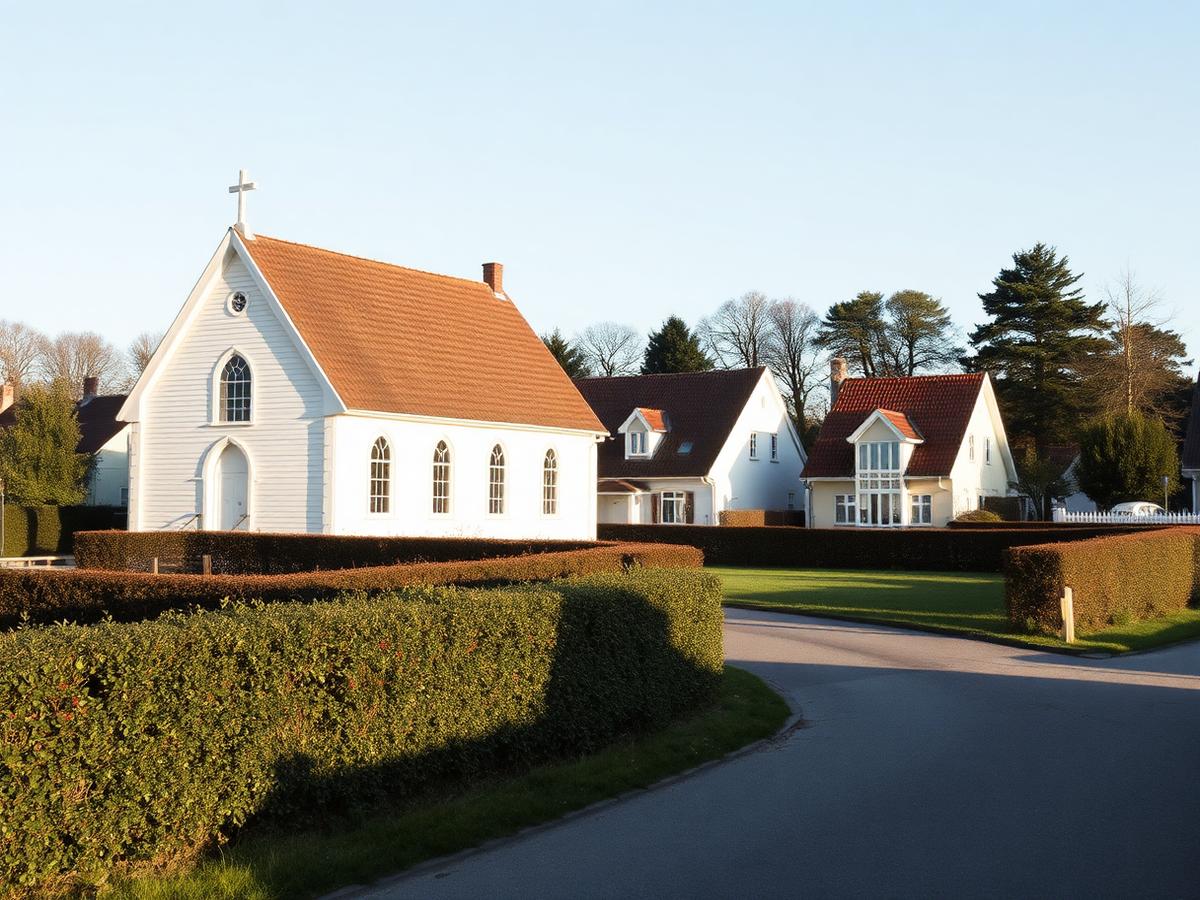 Vitkalkad kyrka och villagata i Vellinge